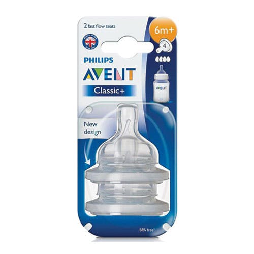 Philips Avent Classic+ Anti-Colic Fast Flow Teats 6m+ (SCF 634/27) - Pack of 2