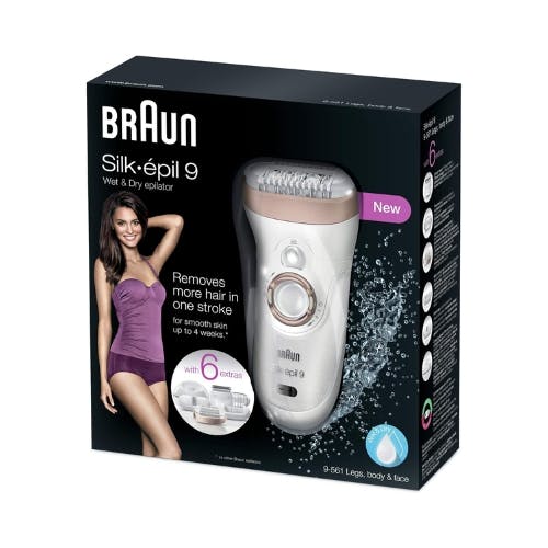 Braun Silk-Épil 9 9-561 Wet & Dry Cordless Epilator/Epilation + 6 Extras