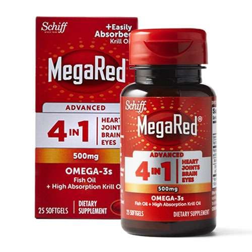 Schiff MegaRed Advanced 4 in 1 Omega-3 Fish & Krill Oil 500mg 25 Softgels