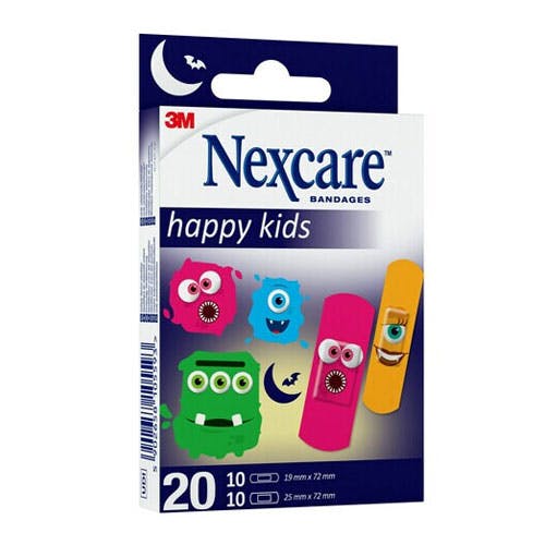 3M Nexcare Happy Kids Monsters Bandages - Assorted Size - 20 Bandages
