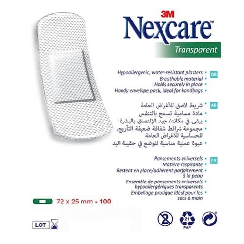 3M Nexcare Transparent Bandages - One Size - 100 Bandages