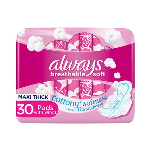 Always Breathable Soft - Maxi Thick Large Pads with Wings - 30 Pads