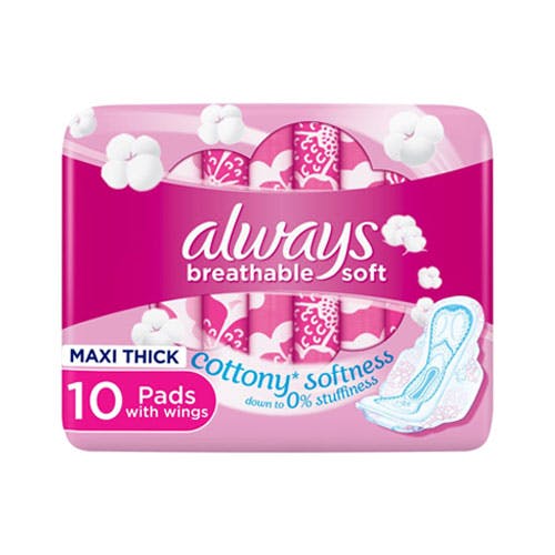 Always Breathable Soft - Maxi Thick Large Pads with Wings - 10 Pads