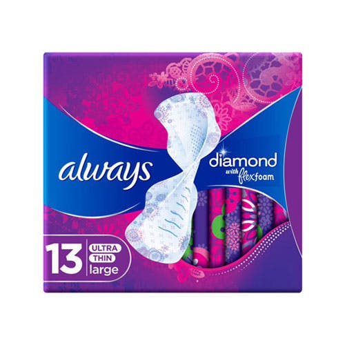 Always Diamond with Flex Foam - Ultra Thin Large Pads - 13 Pads