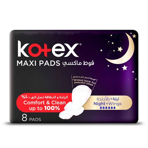 Kotex Maxi Pads - Night + Wings - 8 Pads
