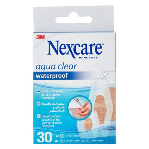 3M Nexcare Aqua Clear Waterproof Bandages - Assorted Size - 30 Bandages
