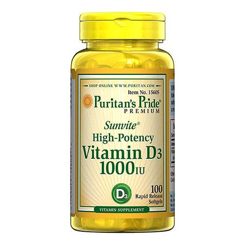 Puritan's Pride High Potency Vitamin D3 1000 IU 100 Softgels