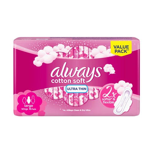 Always Cotton Soft - Ultra Thin Large Pads with Wings - 16 Pads