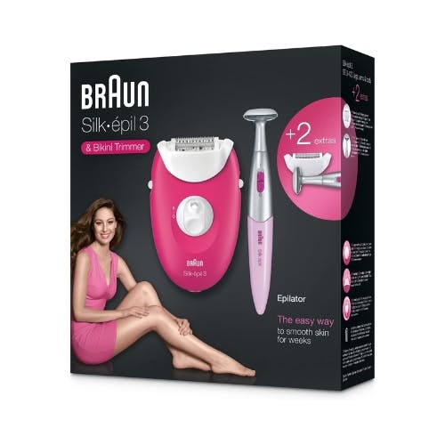 Braun Silk Epil 3 3-420 Epilator Raspberry Pink - Corded Epilator With 2 Extras - Including A Bikini Trimmer