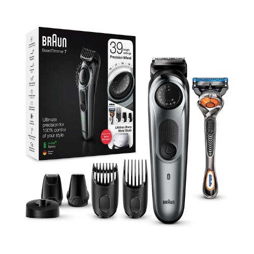 Barun Beard Timmer 7 with 39 Length Settings Precision Wheel Cordless & Rechargeable With Gillette Proglide Razor, Black/Silver Metal