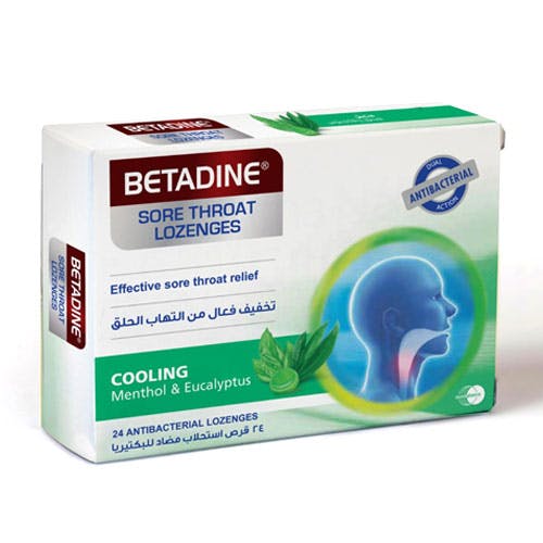 Betadine Sore Throat Lozenges Cooling Menthol & Eucalyptus- 24 Lozenges