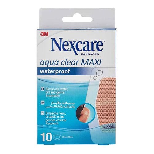 3M Nexcare Aqua Clear Maxi Waterproof Bandages - One Size - 10 Bandages